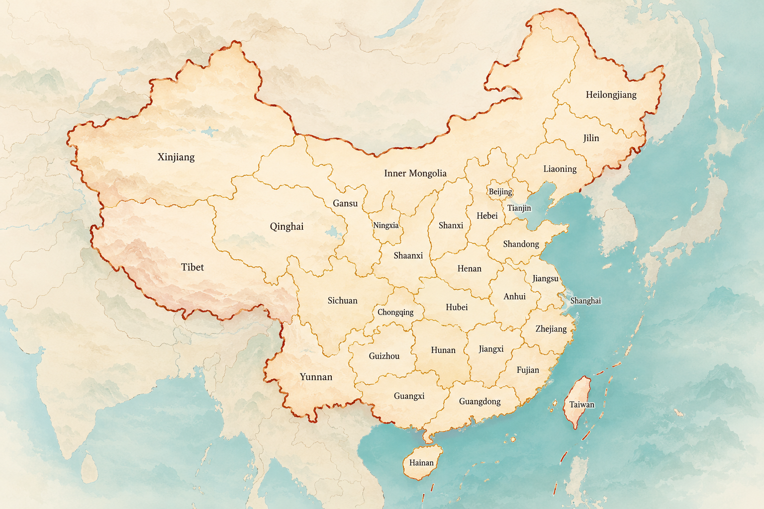 Map of China with regional cuisine cards