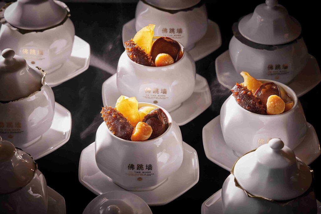 Buddha Jumps Over the Wall, a Fujian banquet specialty, presented in individual porcelain pots at Yanyu.