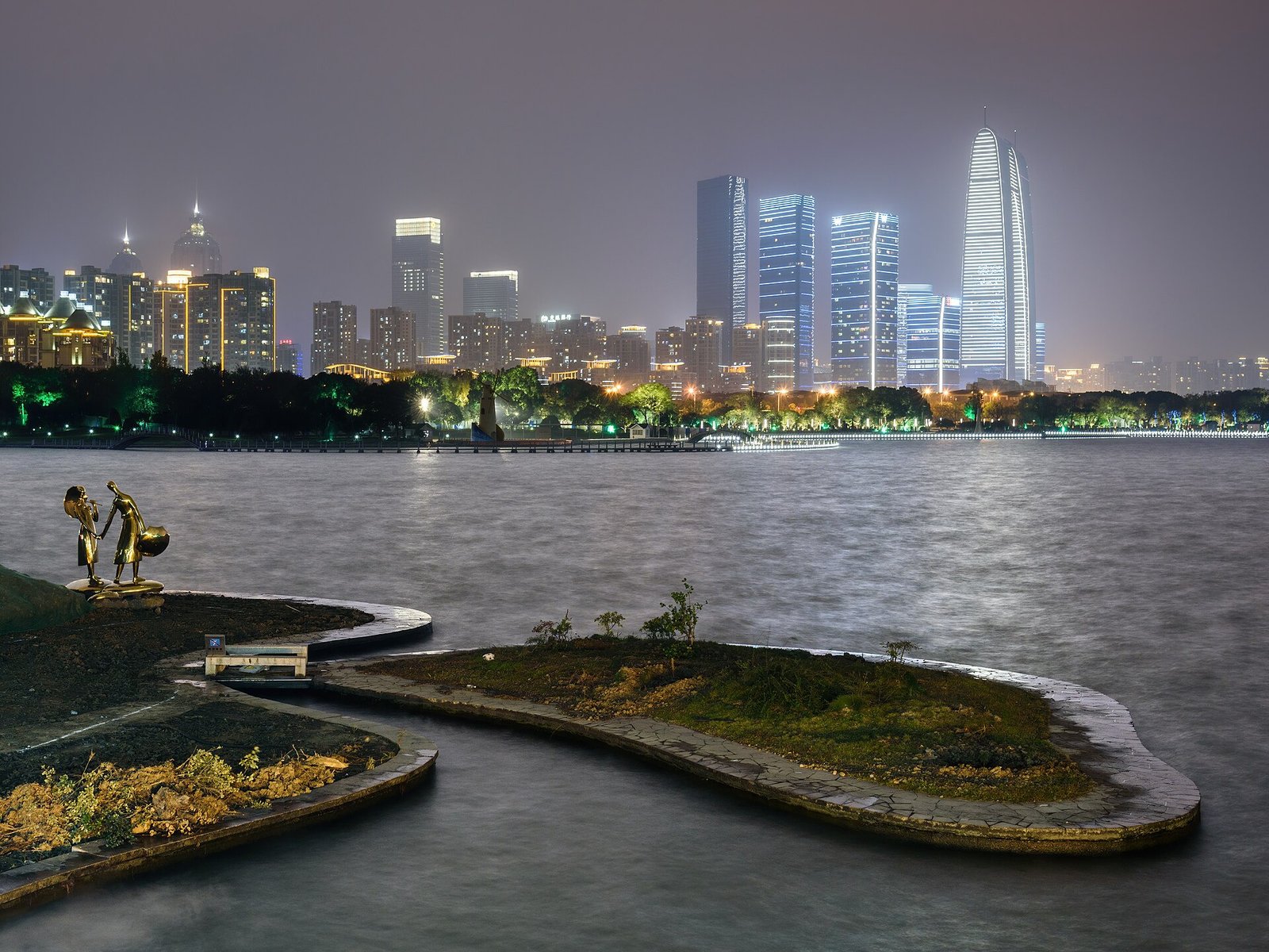 Suzhou Jinji lake skyline.