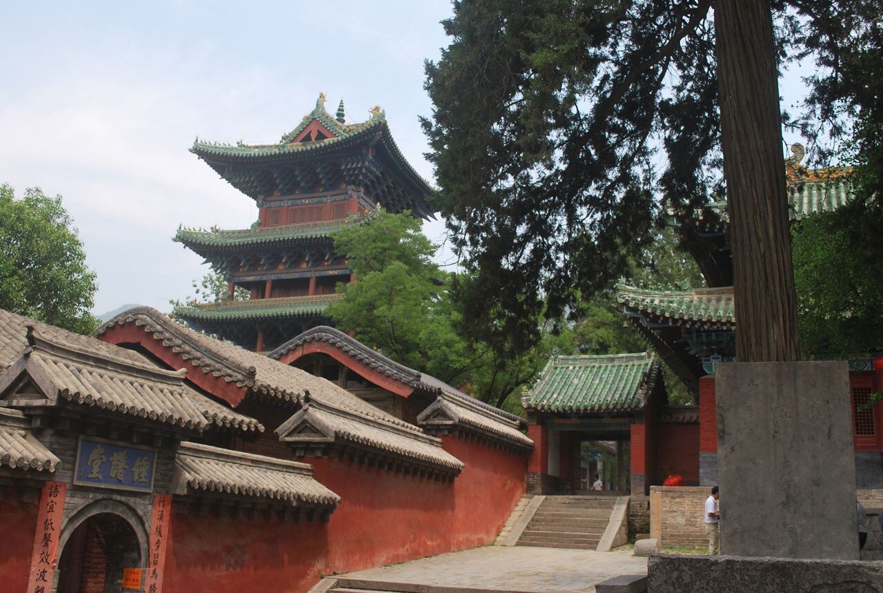 Shaolin Temple’s buildings on the wooded slopes of Songshan.