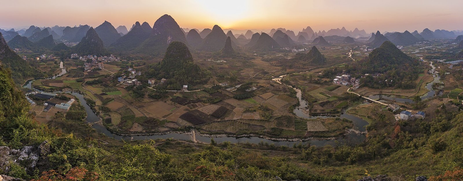 Karst hills and farmland around Cuiping village in Yangshuo.